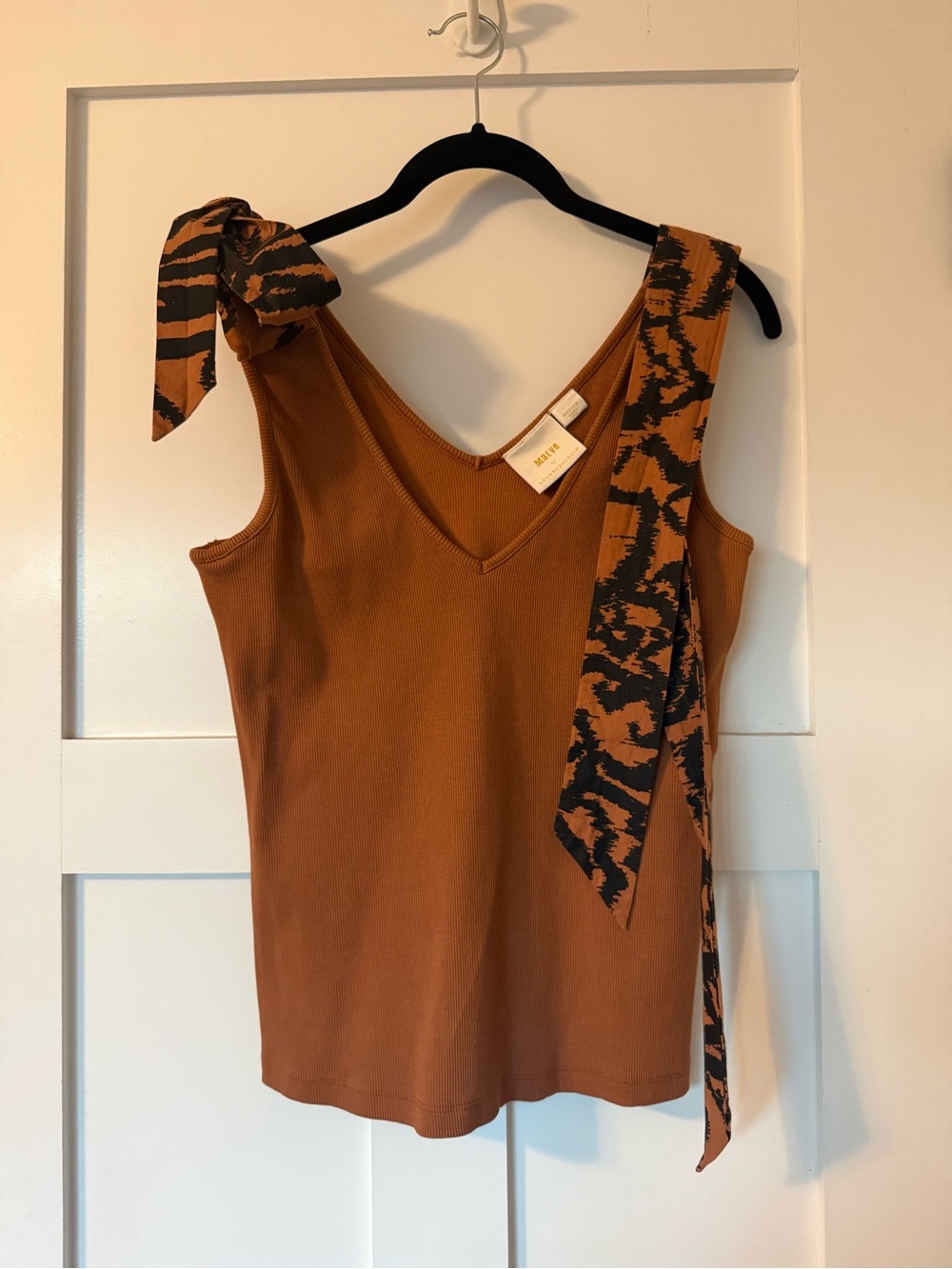 Maeve Anthropologie Brown Tie-Shoulder V-Neck Tank Top